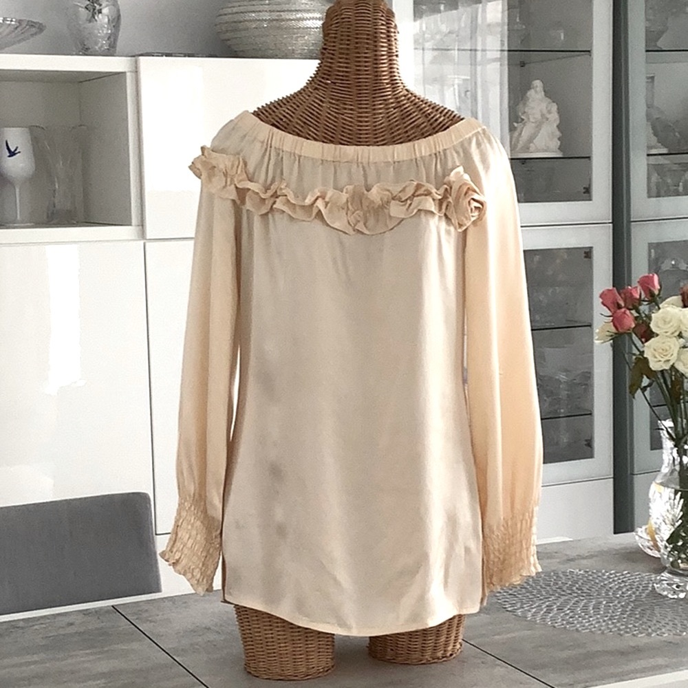 Newport News Jeanology collection, 100% silk, size 10, beige/cream